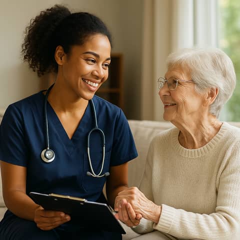 Clinician with patient during a home health visit
