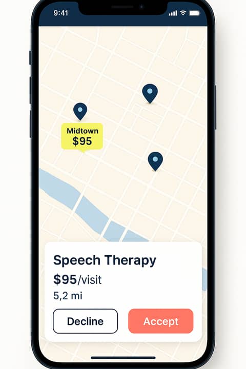 Zeeva mobile app showing visits on a map and list